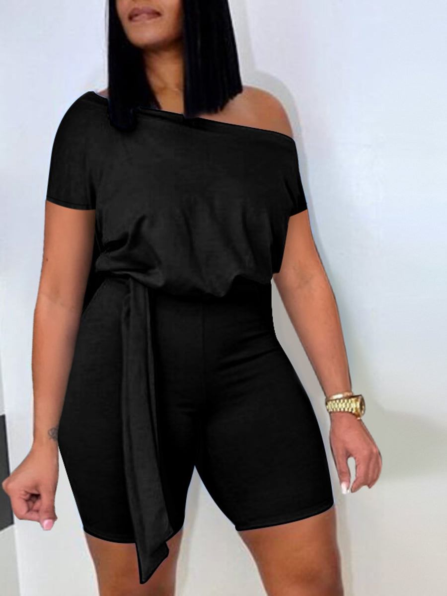 Black Off Shoulder Romper One-Piece