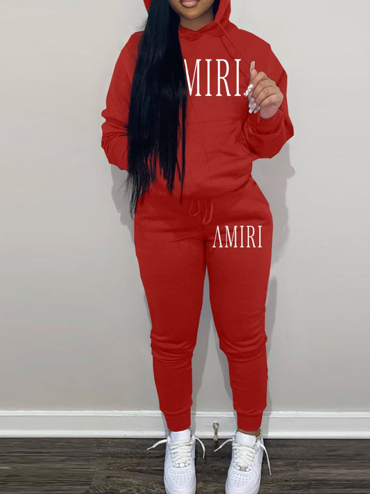 Red Two-Piece Hoodie Tracksuit
